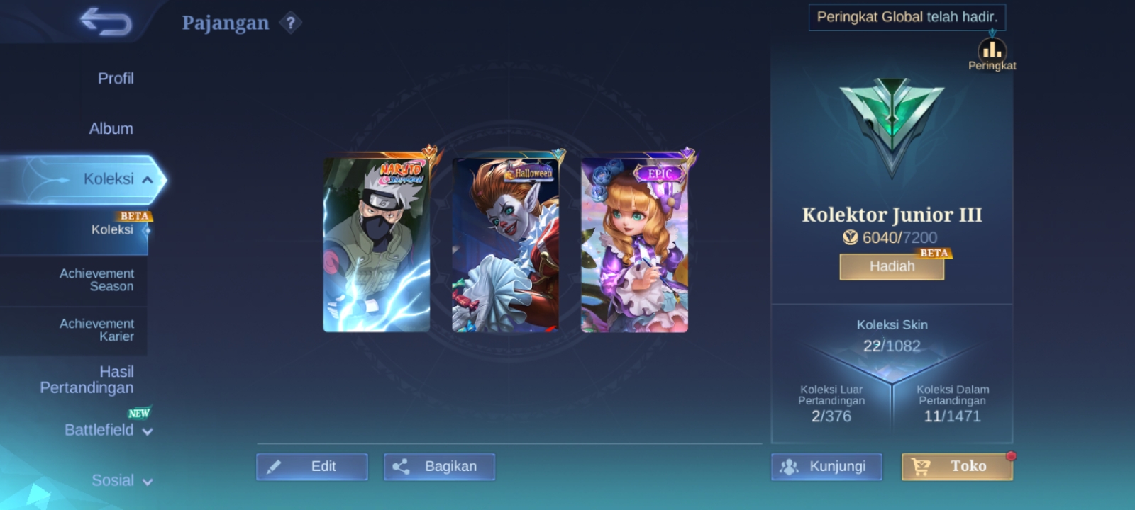 Akun Advance Server | Skin KKashi || Kolektor Junior | 2S